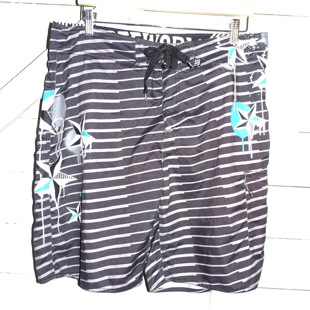 Freeworld Black Blue Boardshorts 36
